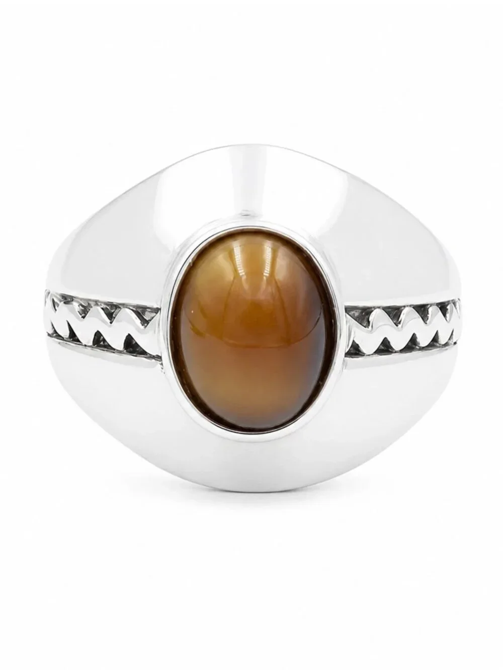 Genuine Tiger Eye Men's Ring .925 Sterling Silver